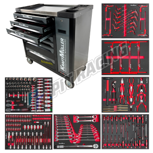 Servante d'atelier KRAFTMULLER KM-7/8 XXL EDITION - 7 tiroirs & 1 porte frontale Noir- 262 pièces