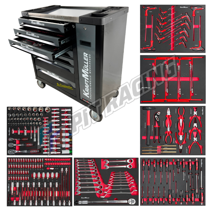 Servante d'atelier KRAFTMULLER KM-7/8 XXL EDITION - 7 tiroirs & 1 porte frontale Noir- 262 pièces