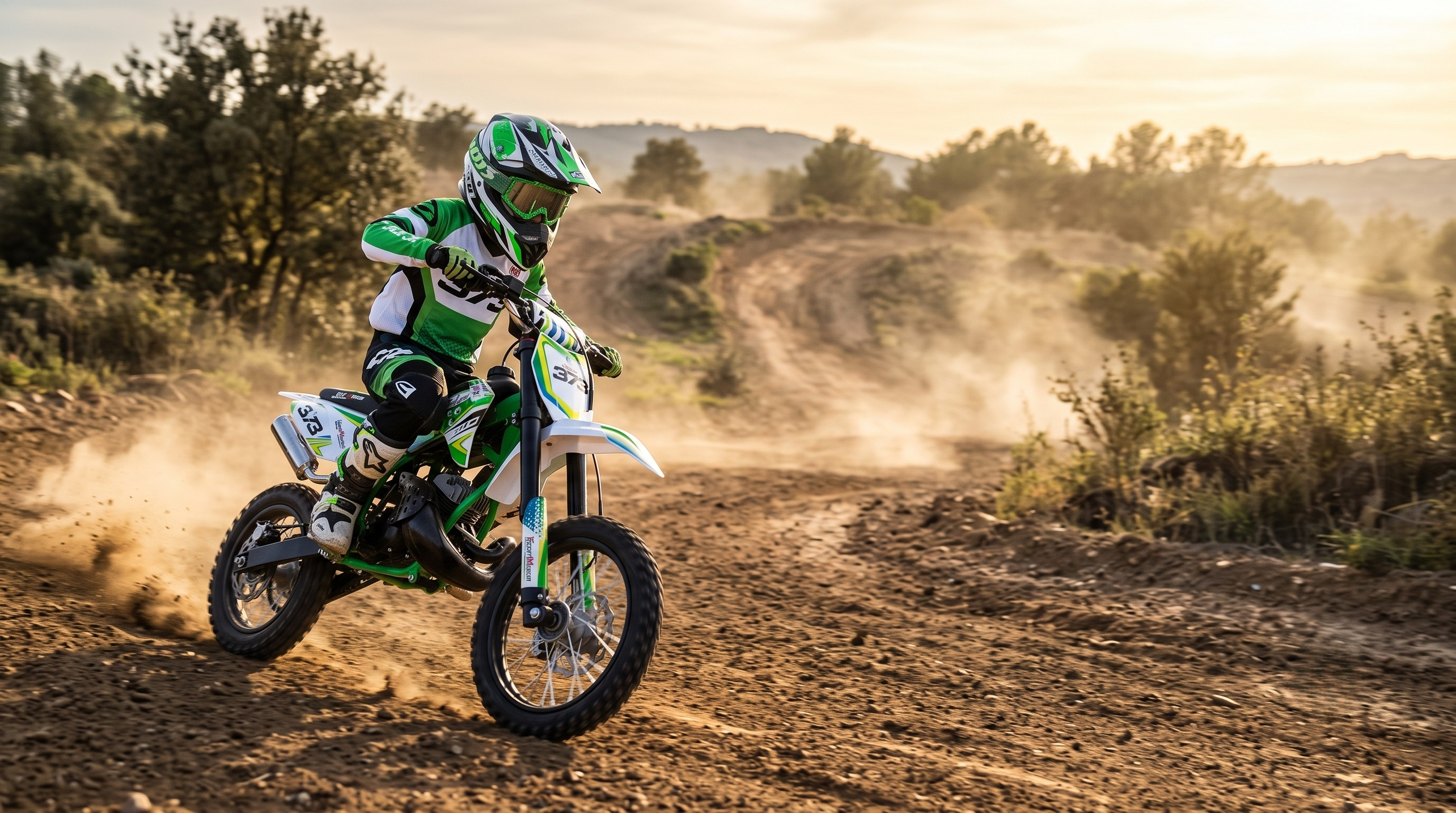 Enfant sur pit bike 50 Varman Italjet vert